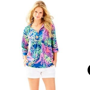 Lily Pulitzer Tilda Tunic Blue pink floral top XS